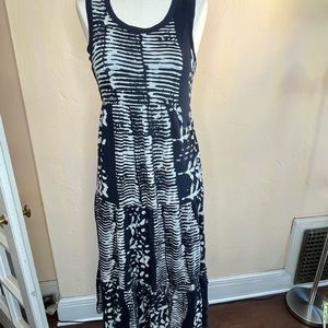 Holding Horses petite xs maxi dress in Batik print navy and cream